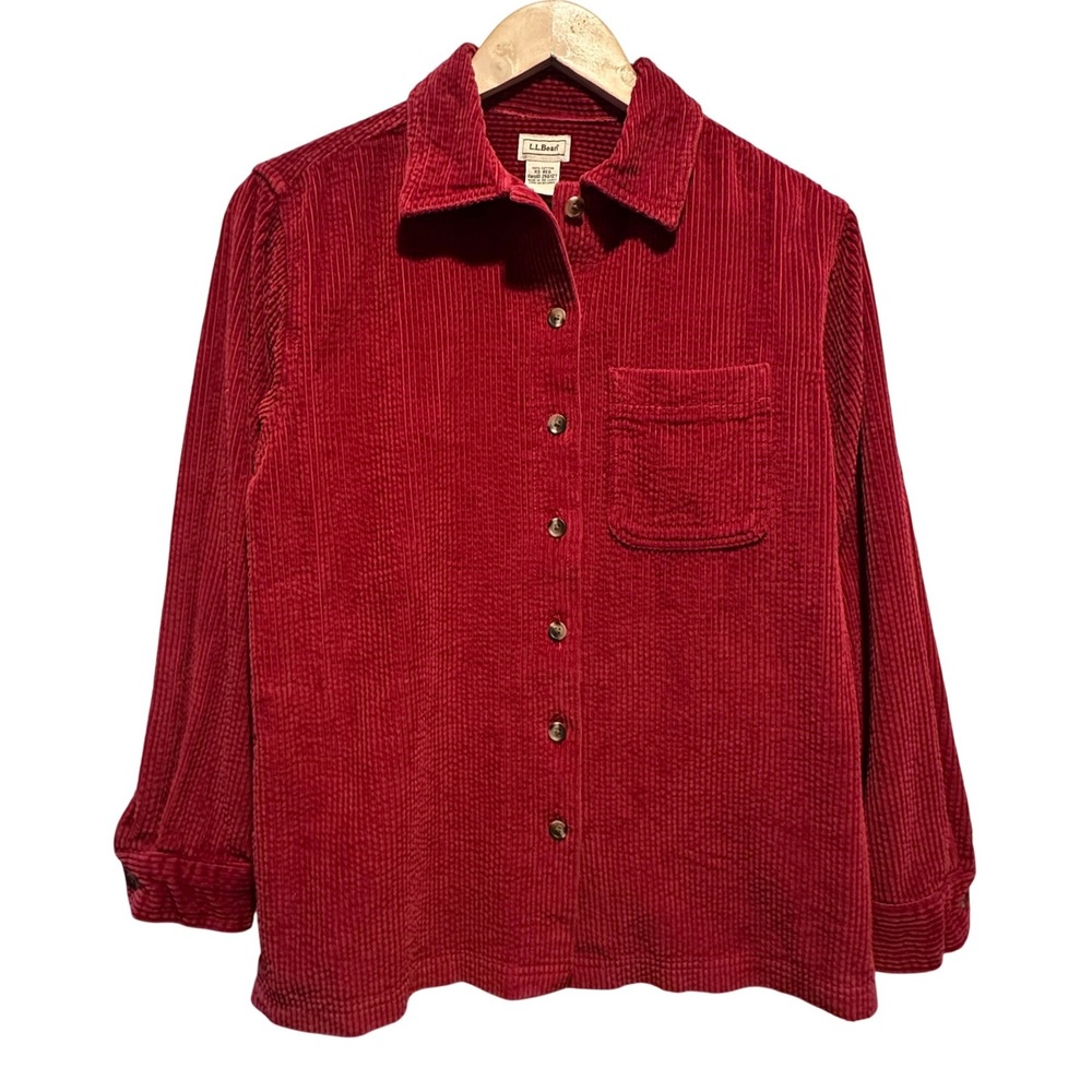 LL Bean Corduroy Shirt Jacket Women XS Wide Wale Relaxed Fit Button Down 266127